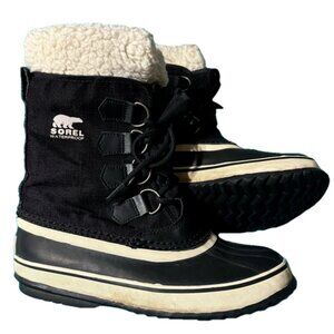 Sorel Winter Boots Faux Fur Lined Black Lace Up Insulated Snow Footwear Size 7.5